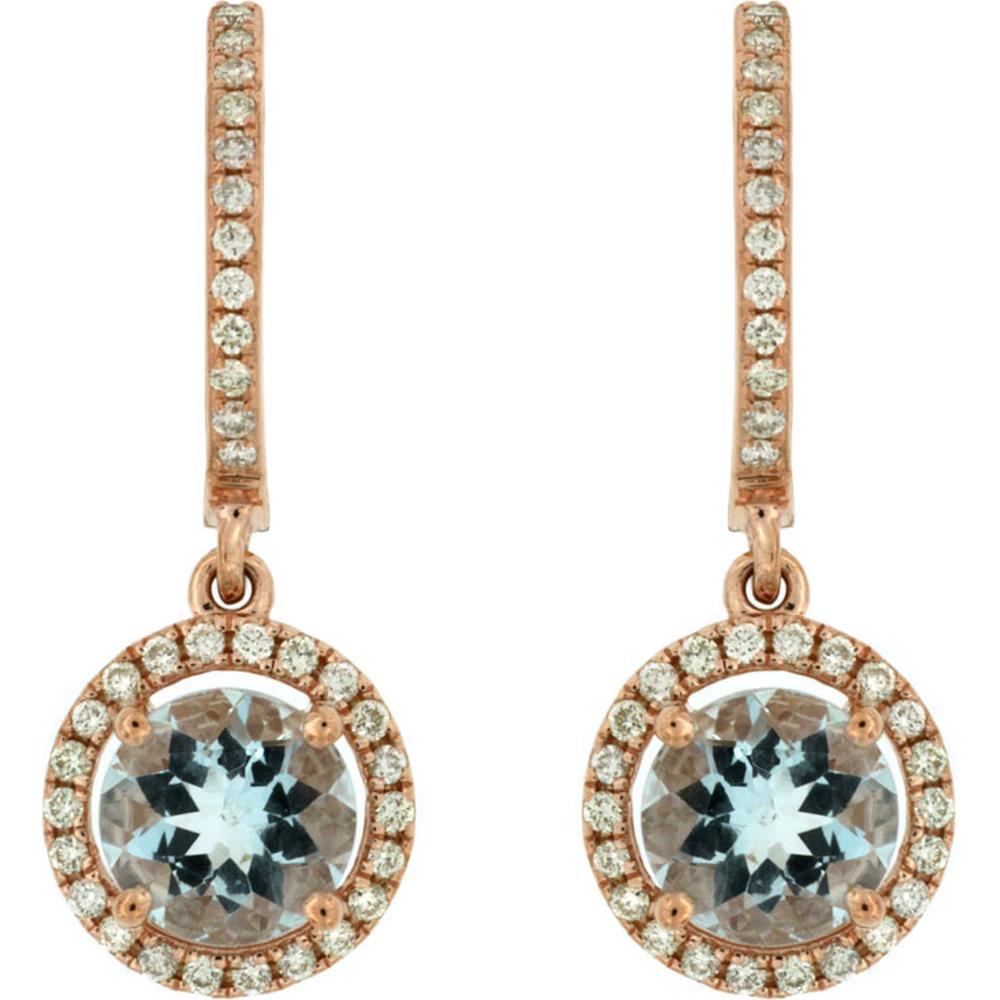 Royal 14K Rose Gold Aquamarine and Diamond Cascade Earrings - 1.71 Carat Total Gem Weight