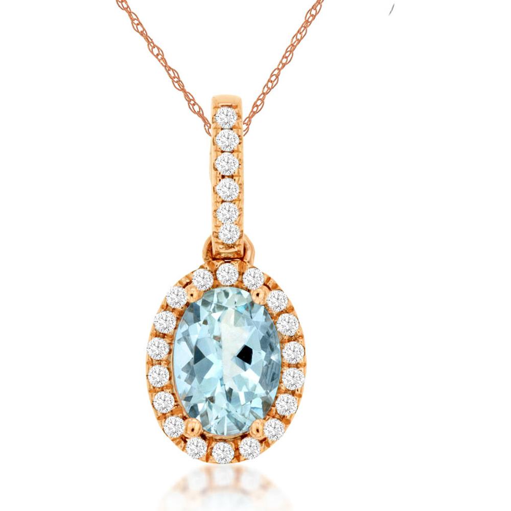 Royal 14K Rose Gold Aquamarine & Diamond Celestial Pendant - 0.68 Carat Aquamarine, 0.12 Carat Diamonds