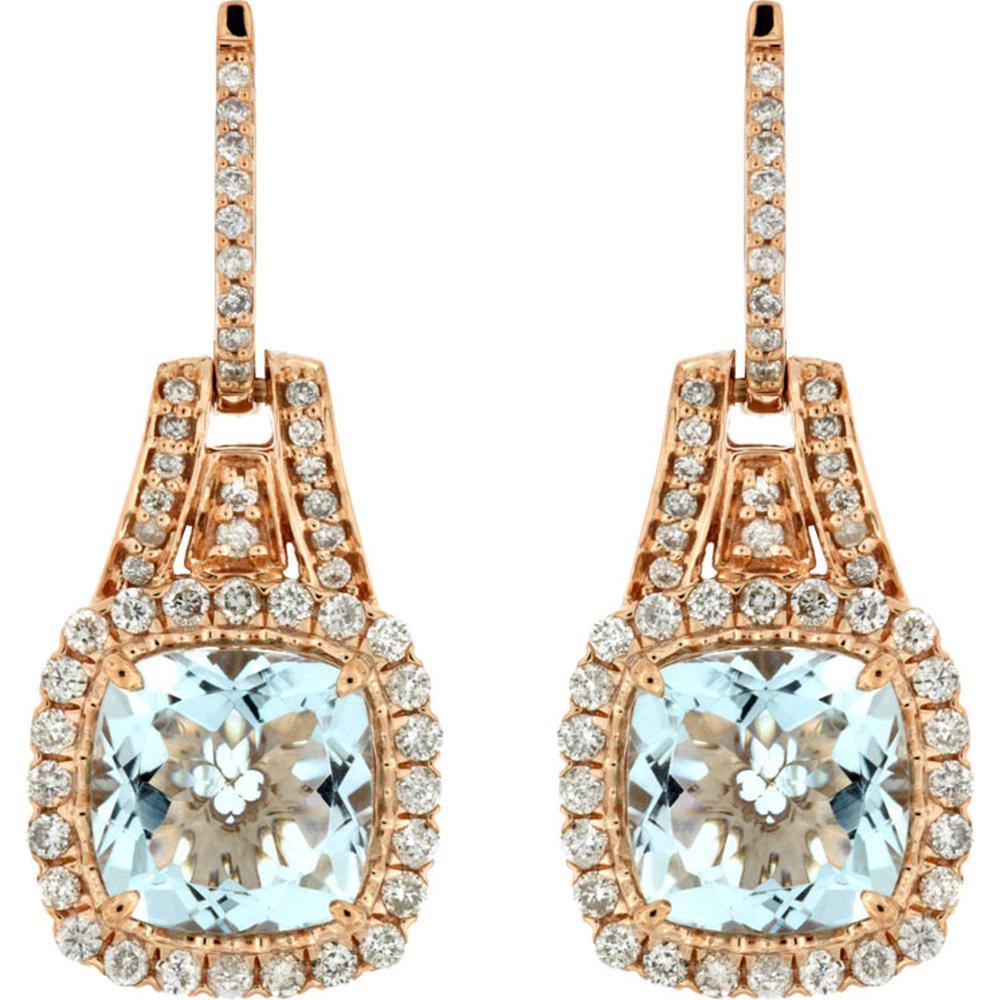 Royal 14K Rose Gold Aquamarine & Diamond Drop Earrings - 3.50 Carat Aquamarine, 0.70 Carat Diamond Total Weight