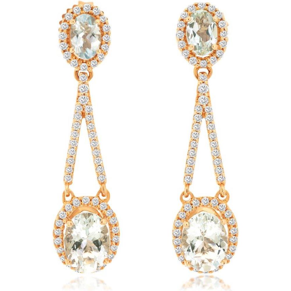 Royal 14K Rose Gold Aquamarine & Diamond Drop Earrings - 3.77 Carats Total Aquamarine & Diamond Weight