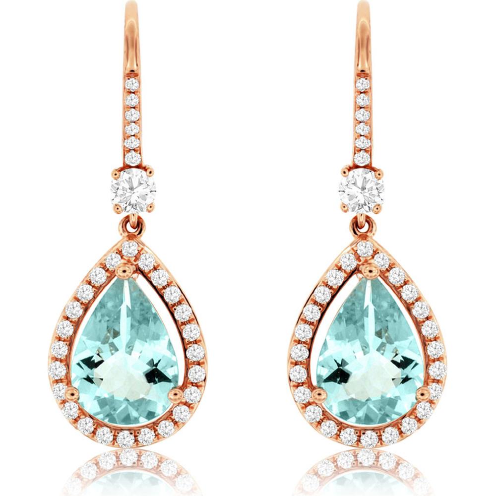 Royal 14K Rose Gold Aquamarine and Diamond Drop Earrings - Splendid Sophistication