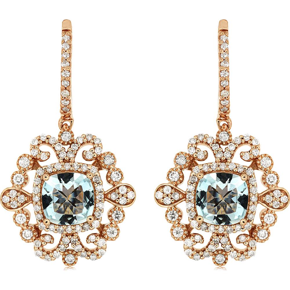 Royal 14K Rose Gold Aquamarine & Diamond Earrings - 0.80 Carat Diamonds, 1.80 Carat Aquamarine