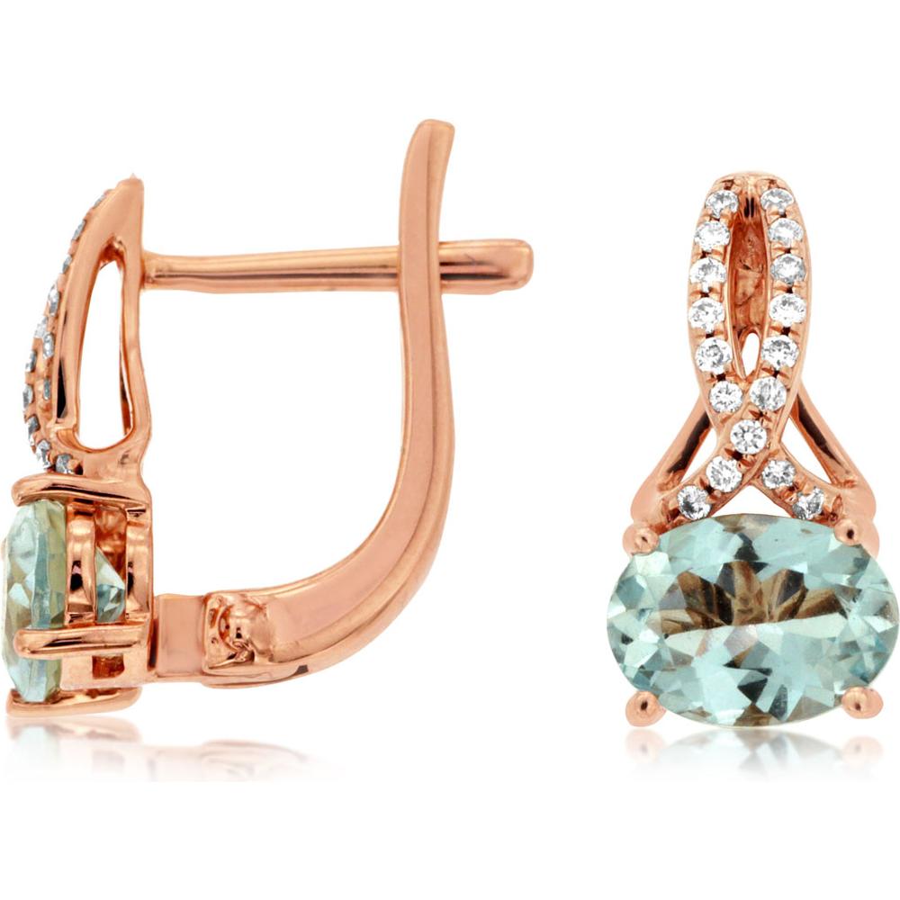 Royal 14K Rose Gold Aquamarine & Diamond Earrings - 1.30 Carat Total Gem Weight