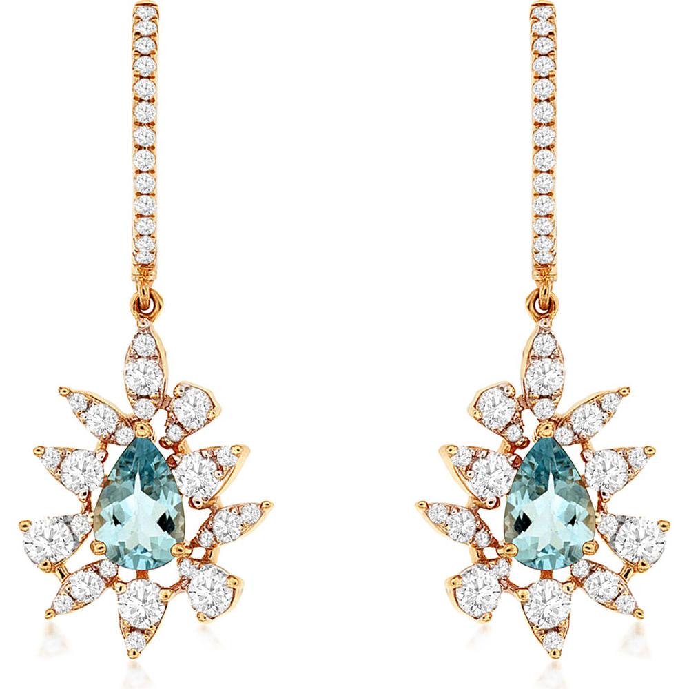 Royal 14K Rose Gold Aquamarine & Diamond Earrings - 1.45 Carat Total Gem Weight