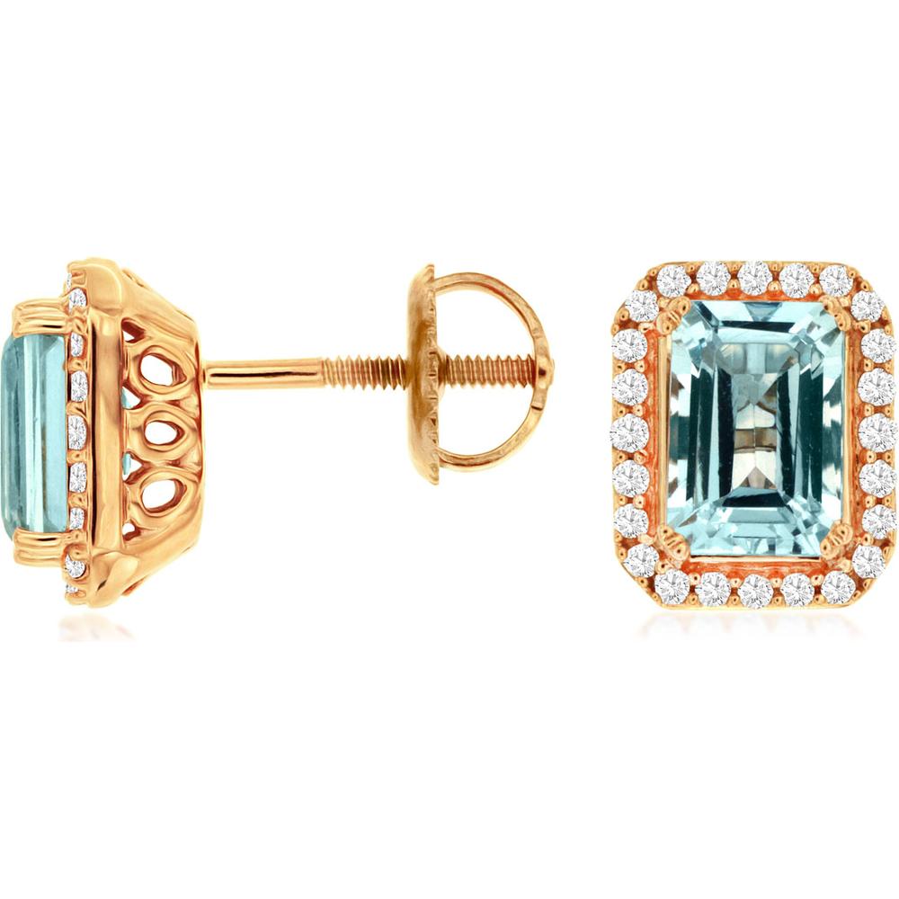 Royal 14K Rose Gold Aquamarine & Diamond Earrings - 1.75 Carat Total Gem Weight