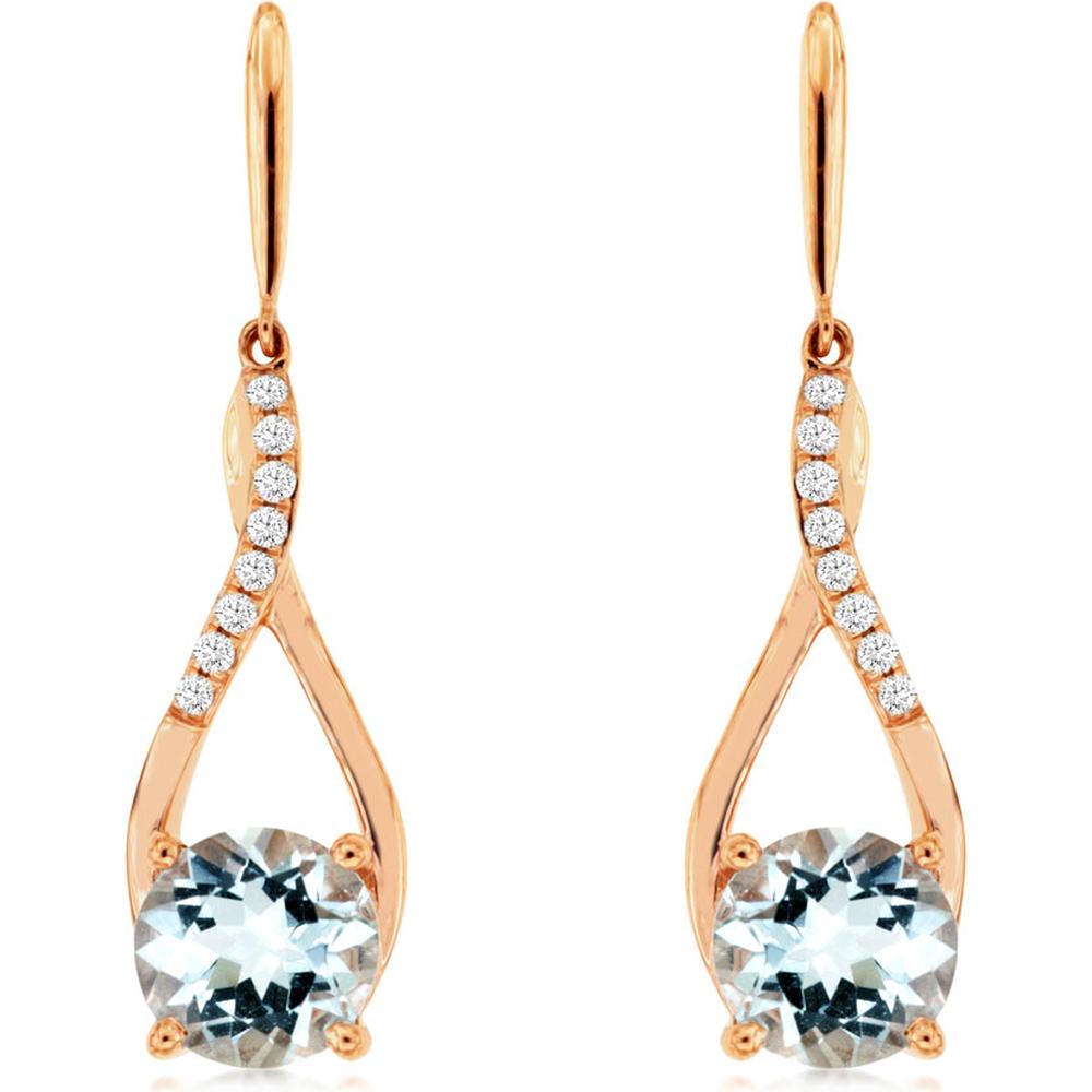 Royal 14K Rose Gold Aquamarine & Diamond Earrings - 2.30 Carat Aquamarine, 0.10 Carat Diamond Total Weight