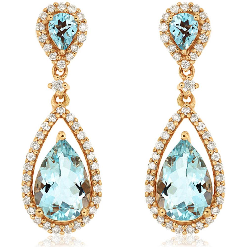 Royal 14K Rose Gold Aquamarine & Diamond Earrings - 2.50 Carat Total Gem Weight