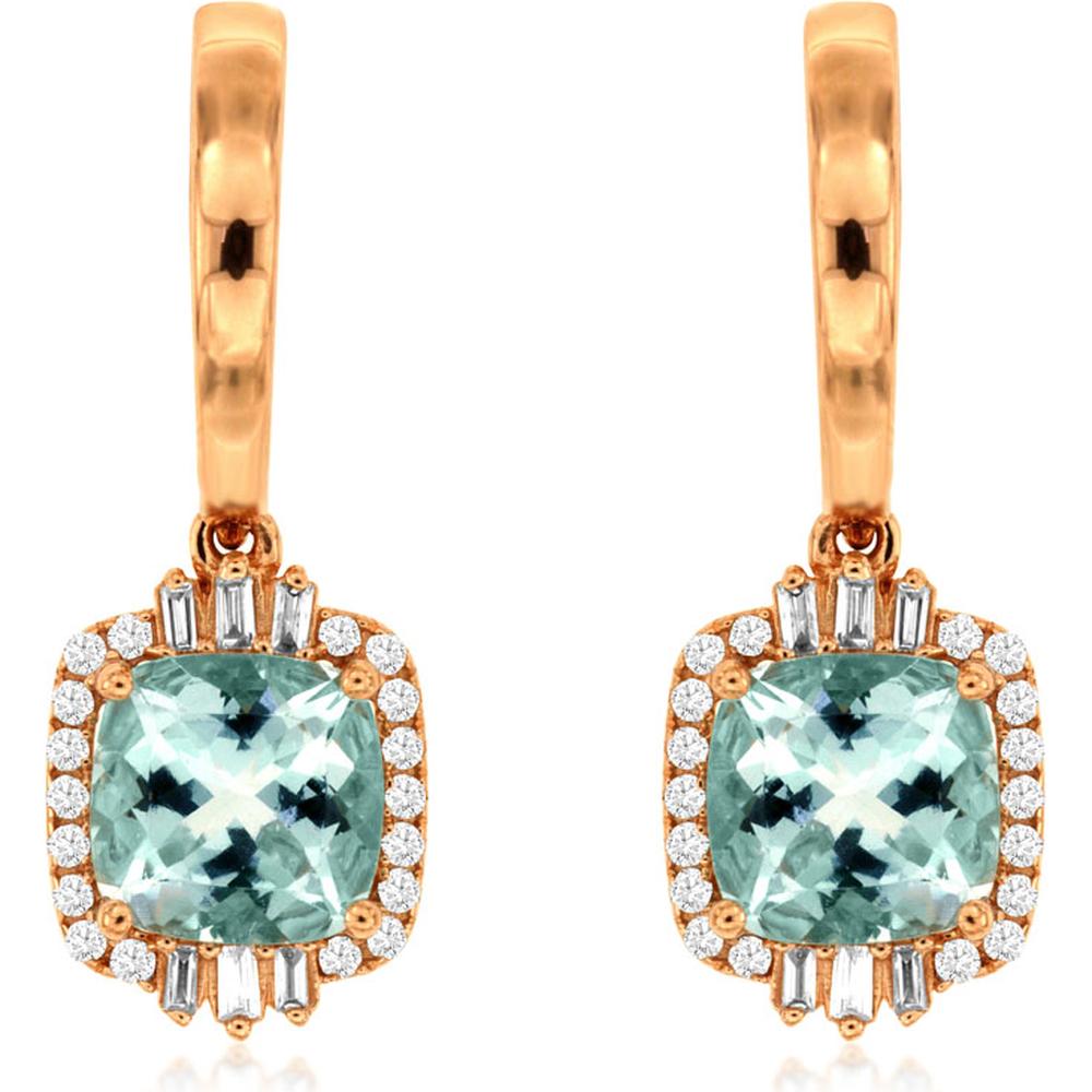 Royal 14K Rose Gold Aquamarine & Diamond Earrings - 2.70 Carat Total Gem Weight