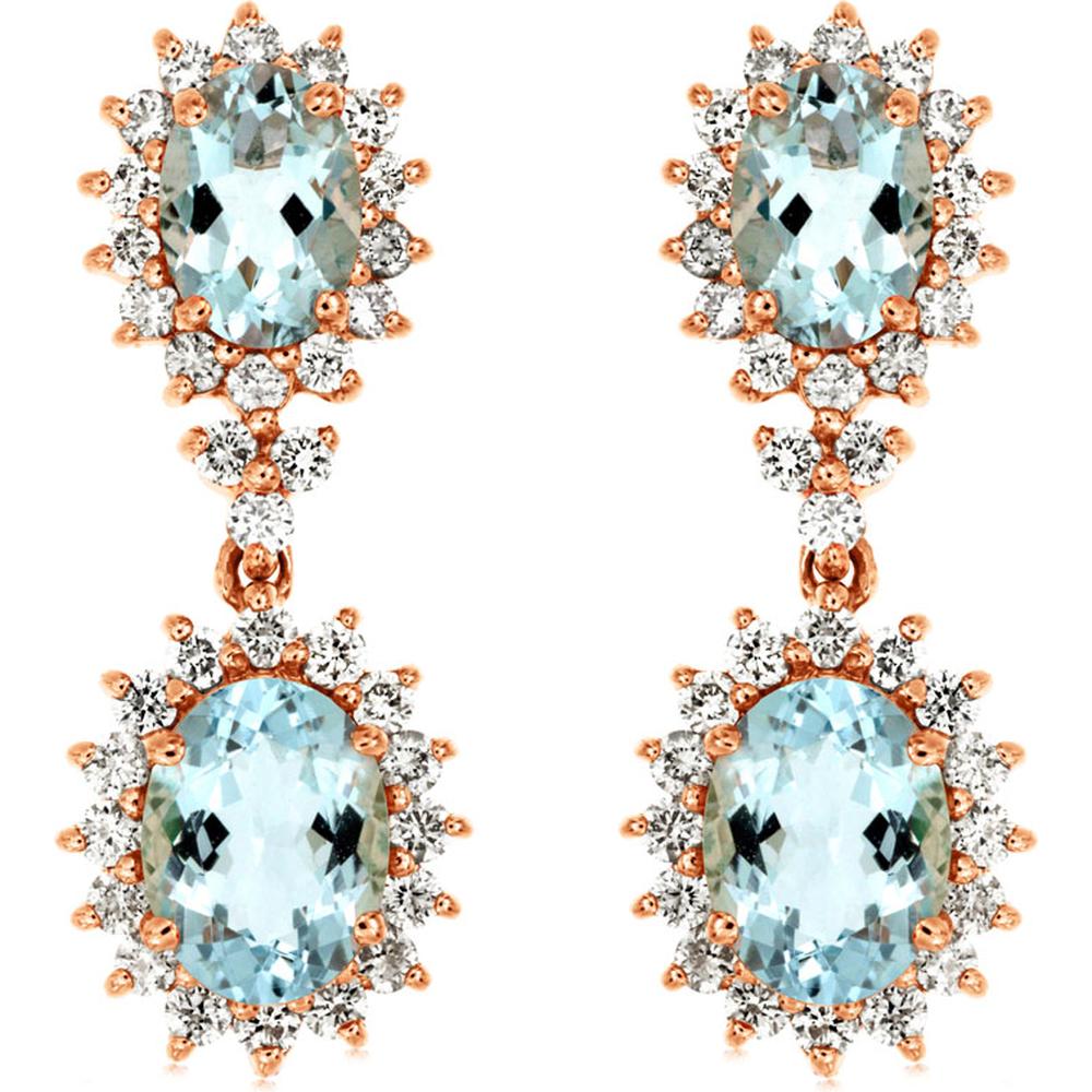 Royal 14K Rose Gold Aquamarine & Diamond Earrings - 3.60 Carat Total Gem Weight