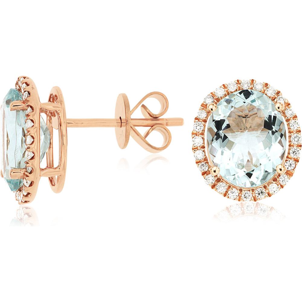 Royal 14K Rose Gold Aquamarine & Diamond Earrings - 4.20 Carat Aquamarine, 0.35 Carat Diamond Total Weight