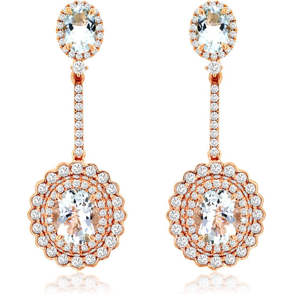 Royal 14K Rose Gold Aquamarine & Diamond Earrings - 9.30 Carat Total Gem Weight