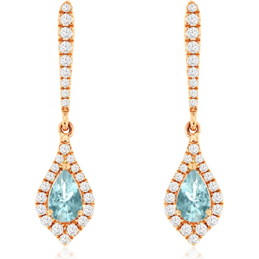 Royal 14K Rose Gold Aquamarine & Diamond Earrings - Timeless Elegance