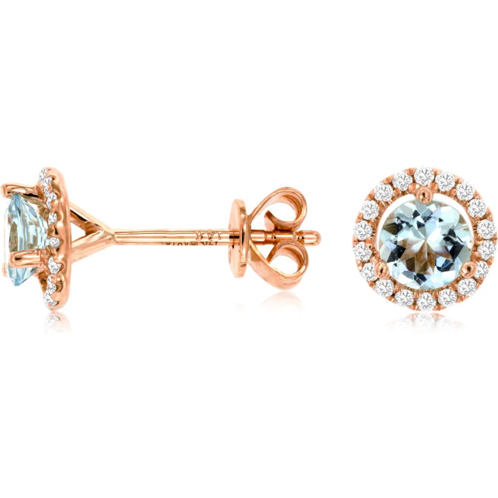 Royal 14K Rose Gold Aquamarine and Diamond Halo Earrings - 1.3 Carats Total Gem Weight