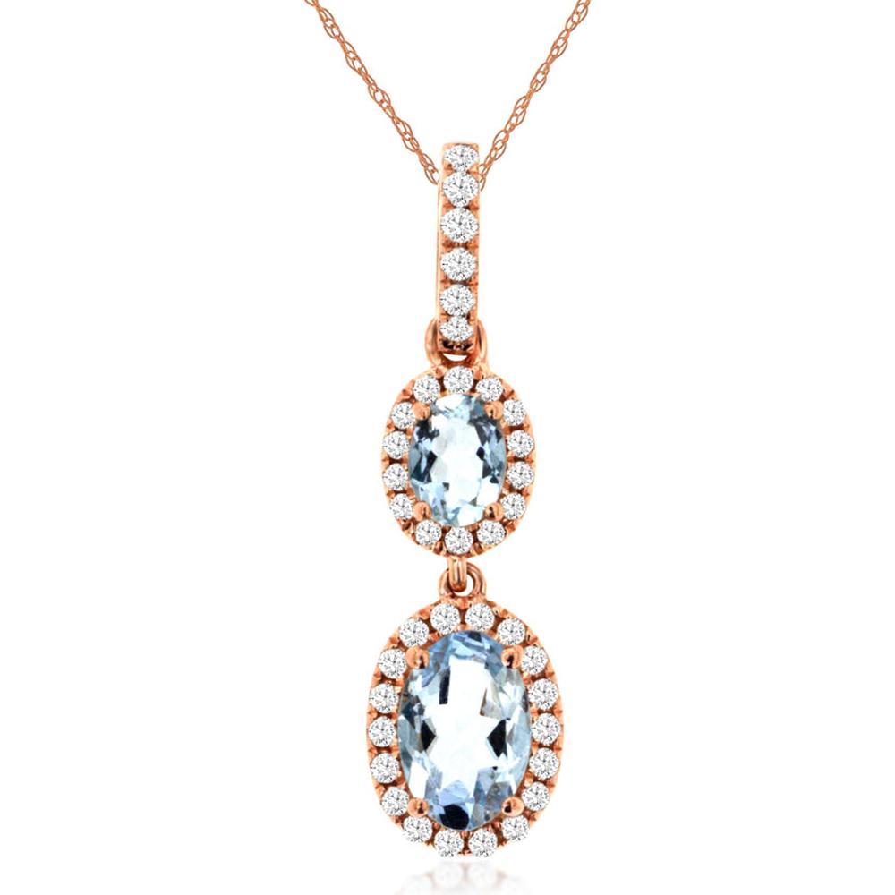Royal 14K Rose Gold Aquamarine & Diamond Halo Pendant - Timeless Elegance