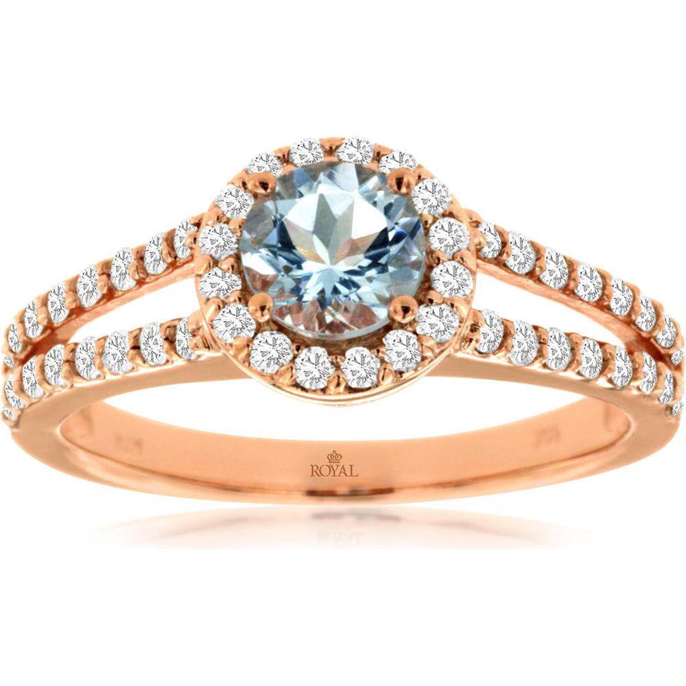Royal 14K Rose Gold Aquamarine & Diamond Halo Ring - 1.03 Carat Total Gem Weight