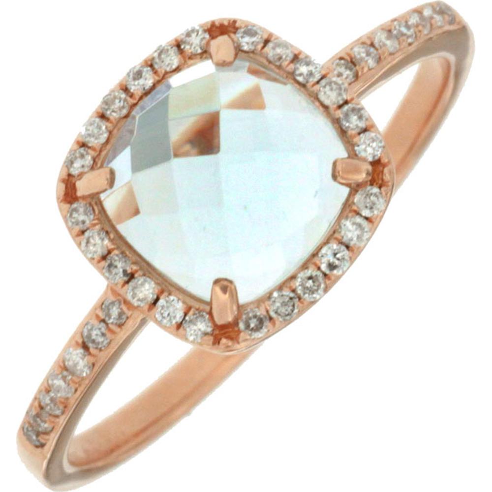 Royal 14K Rose Gold Aquamarine and Diamond Halo Ring - 1.15 Carat Aquamarine, 0.15 Carat Diamond Total Weight