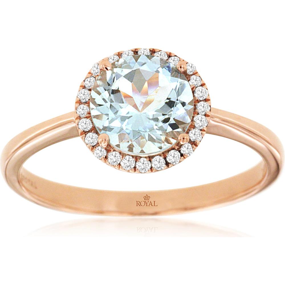 Royal 14K Rose Gold Aquamarine & Diamond Halo Ring - 1.15 Carats Aquamarine, 0.10 Carats Diamond Total Weight