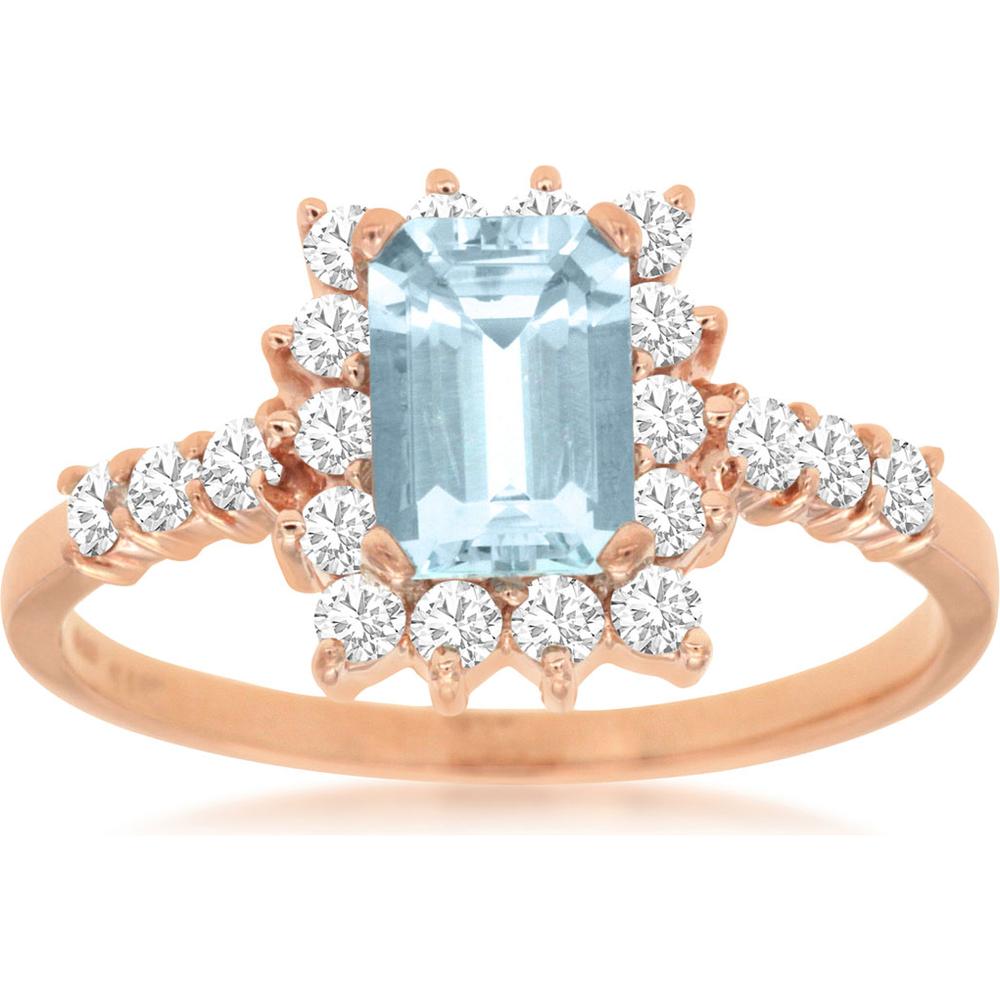 Royal 14K Rose Gold Aquamarine & Diamond Halo Ring - 1.35 Carats Total Gem Weight