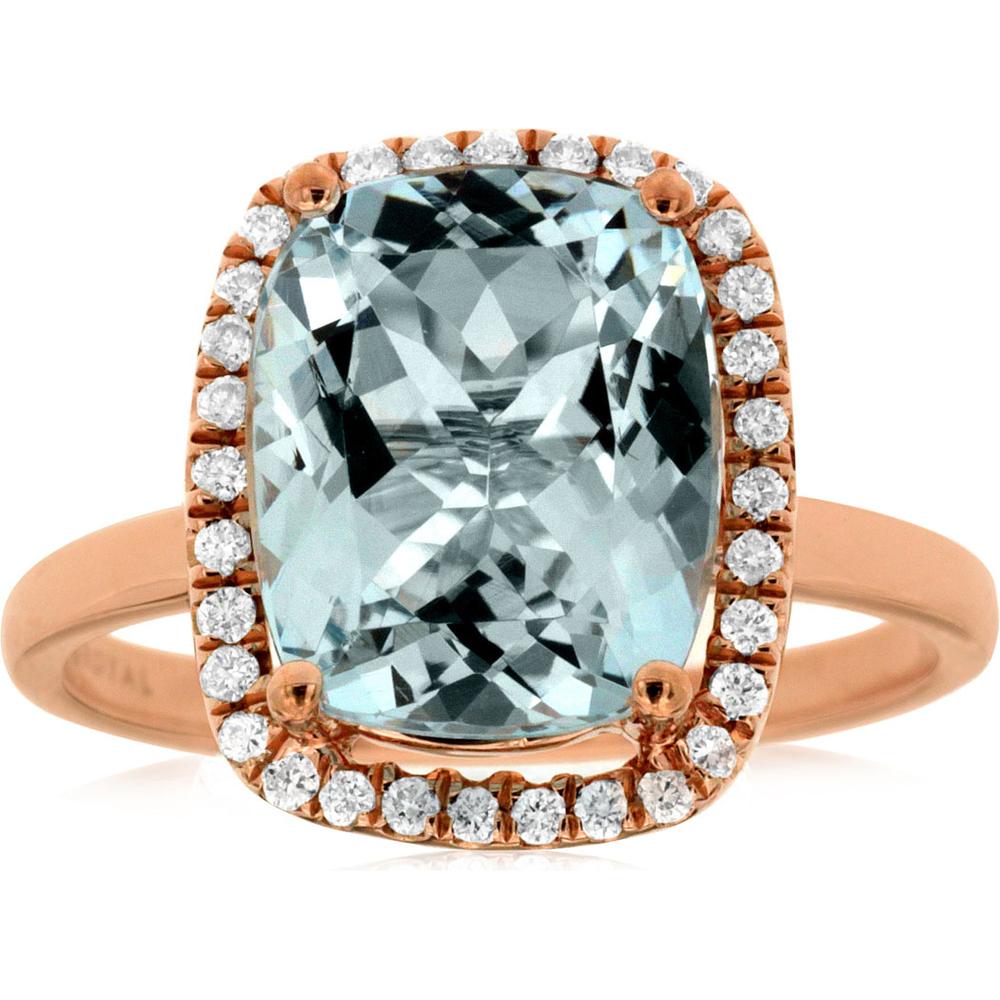 Royal 14K Rose Gold Aquamarine & Diamond Halo Ring - 3.70 Carat Aquamarine