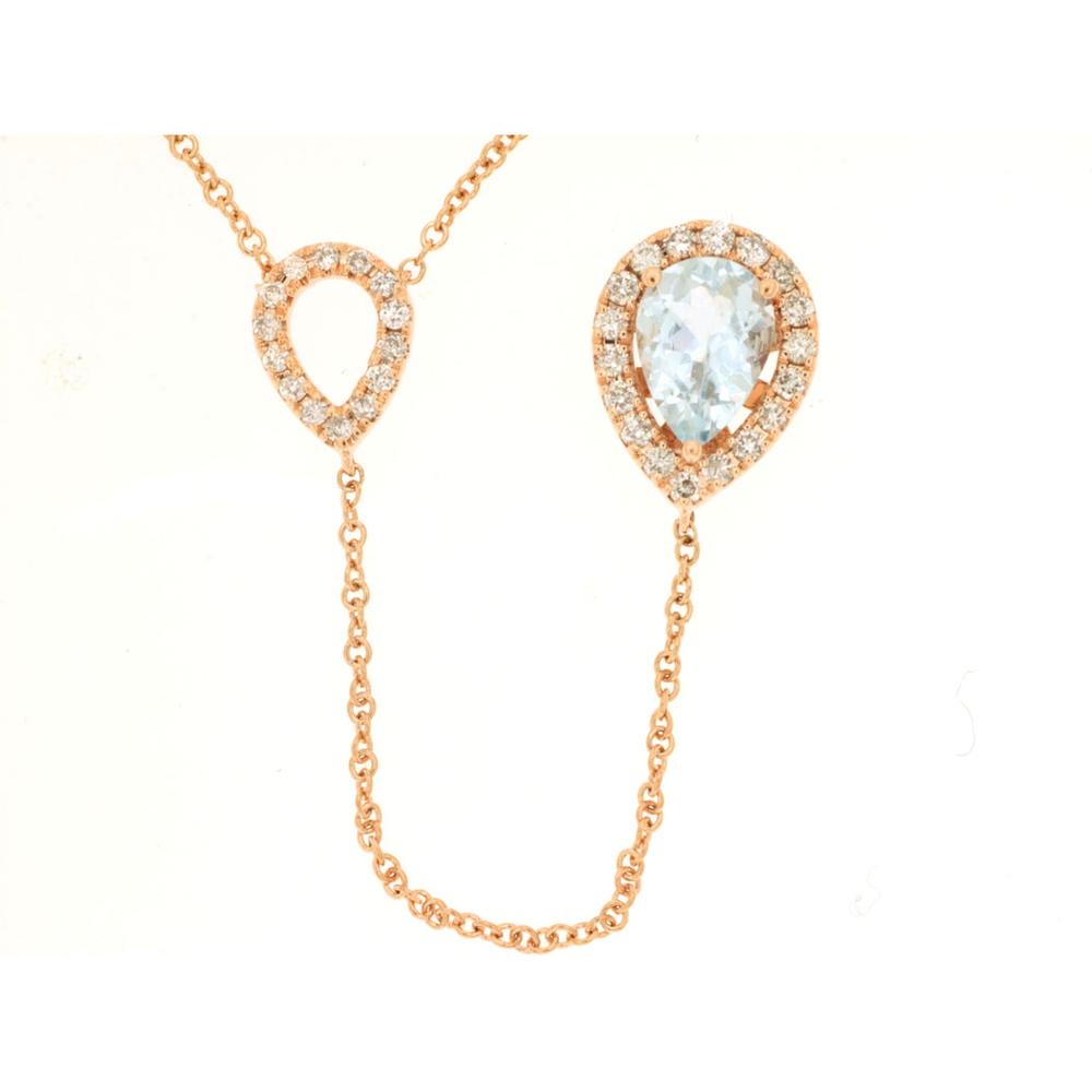 Royal 14K Rose Gold Aquamarine and Diamond Necklace - 0.65 Carat Aquamarine, 0.20 Carat Diamond Total Weight