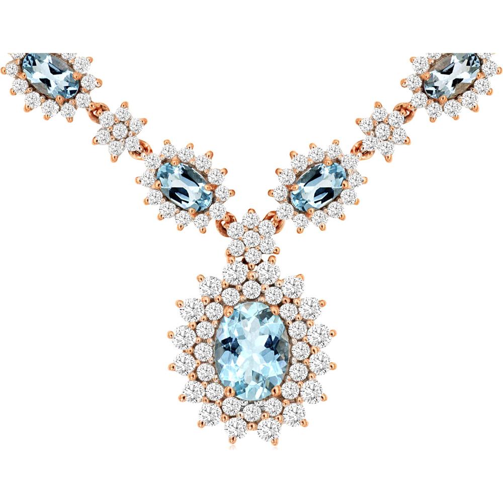 Royal 14K Rose Gold Aquamarine & Diamond Necklace - 2.60 Carats Aquamarine & 2.25 Carats Diamond Total Weight