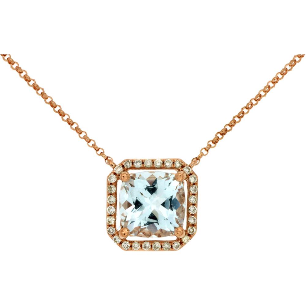 Royal 14K Rose Gold Aquamarine & Diamond Necklace - Timeless Elegance