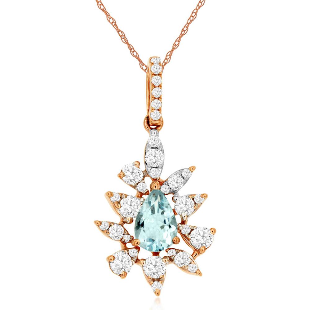 Royal 14K Rose Gold Aquamarine & Diamond Pendant - 0.35 Carat Total Gem Weight