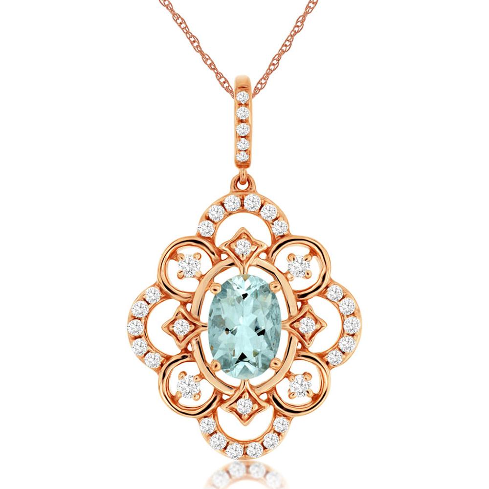 Royal 14K Rose Gold Aquamarine & Diamond Pendant - 0.66 Carat Aquamarine, 0.24 Carat Diamond Total