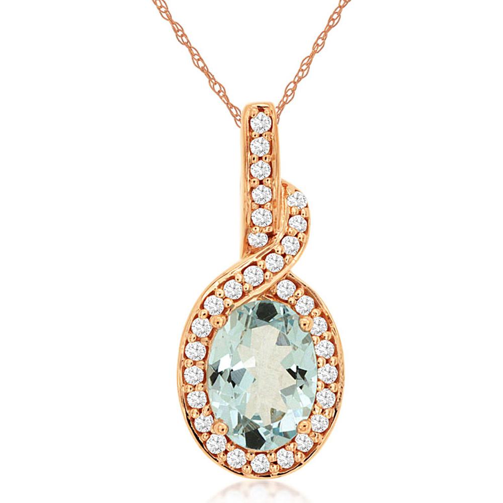 Royal 14K Rose Gold Aquamarine and Diamond Pendant - 0.68 Carat Aquamarine, 0.12 Carat Diamonds