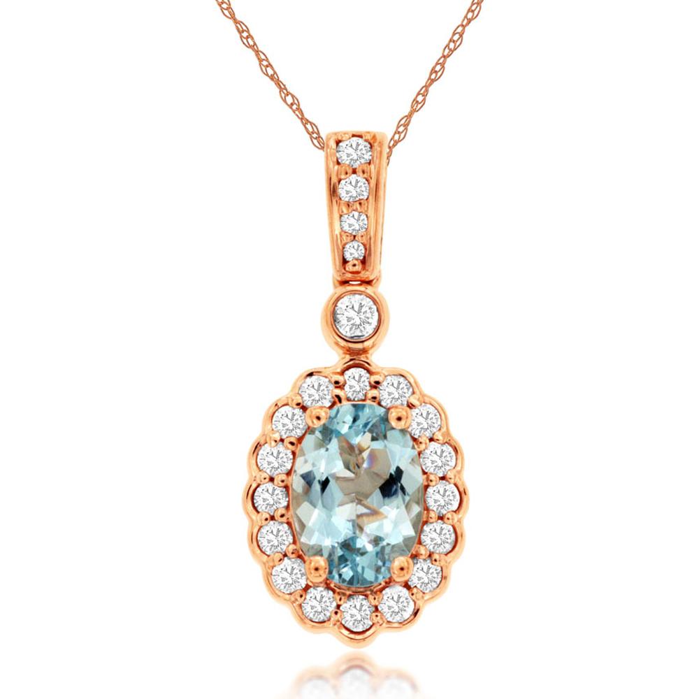 Royal 14K Rose Gold Aquamarine & Diamond Pendant - 0.68 Carat Aquamarine, 0.25 Carat Diamond Total Weight