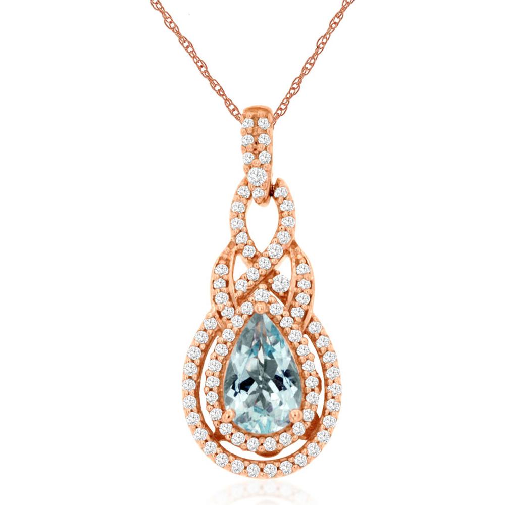 Royal 14K Rose Gold Aquamarine & Diamond Pendant - 1.09 Carat Total Gem Weight