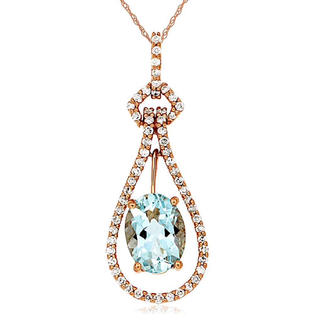 Royal 14K Rose Gold Aquamarine and Diamond Pendant - 1.10 Carat Aquamarine, 0.22 Carat Diamond Total Weight