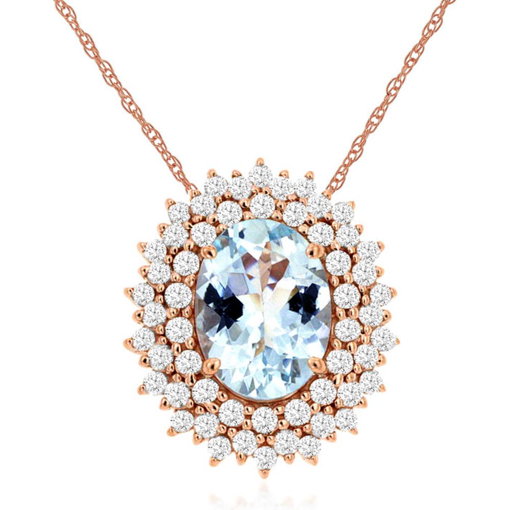 Royal 14K Rose Gold Aquamarine & Diamond Pendant - 1.10 Carat Main Stone - 0.33 Carat Diamond Accent