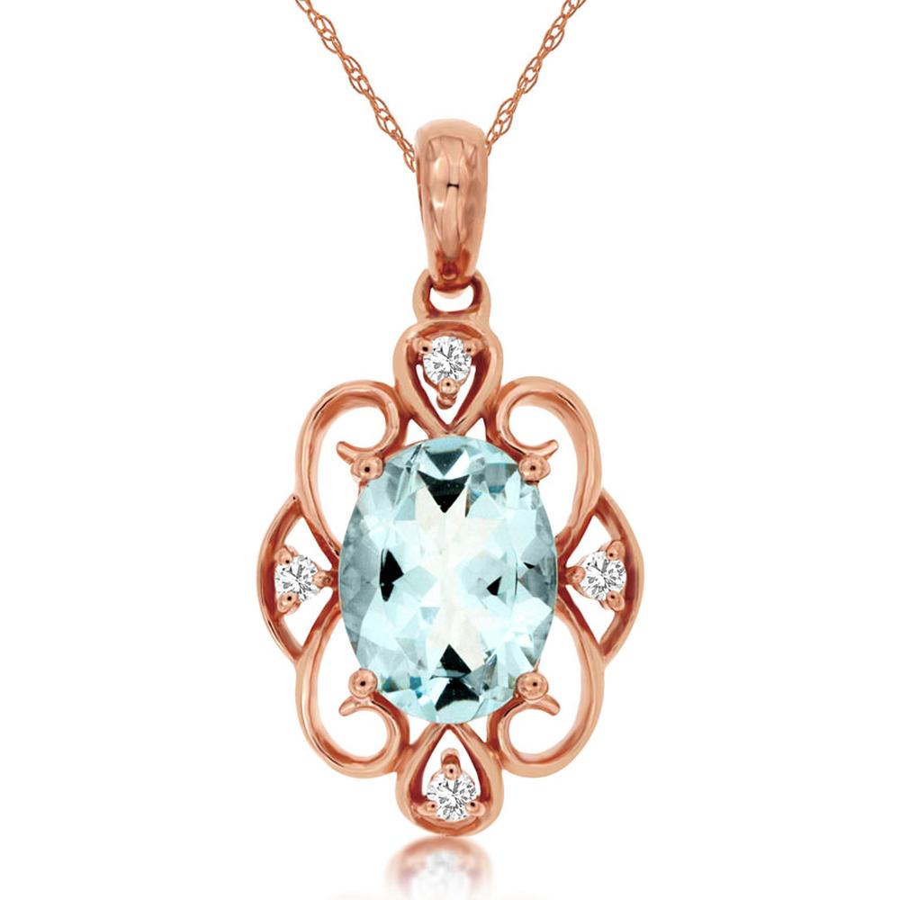 Royal 14K Rose Gold Aquamarine & Diamond Pendant - 1.10 Carat Main Stone Weight