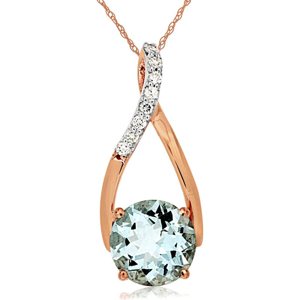 Royal 14K Rose Gold Aquamarine & Diamond Pendant - 1.15 Carat Aquamarine, 0.05 Carat Diamonds