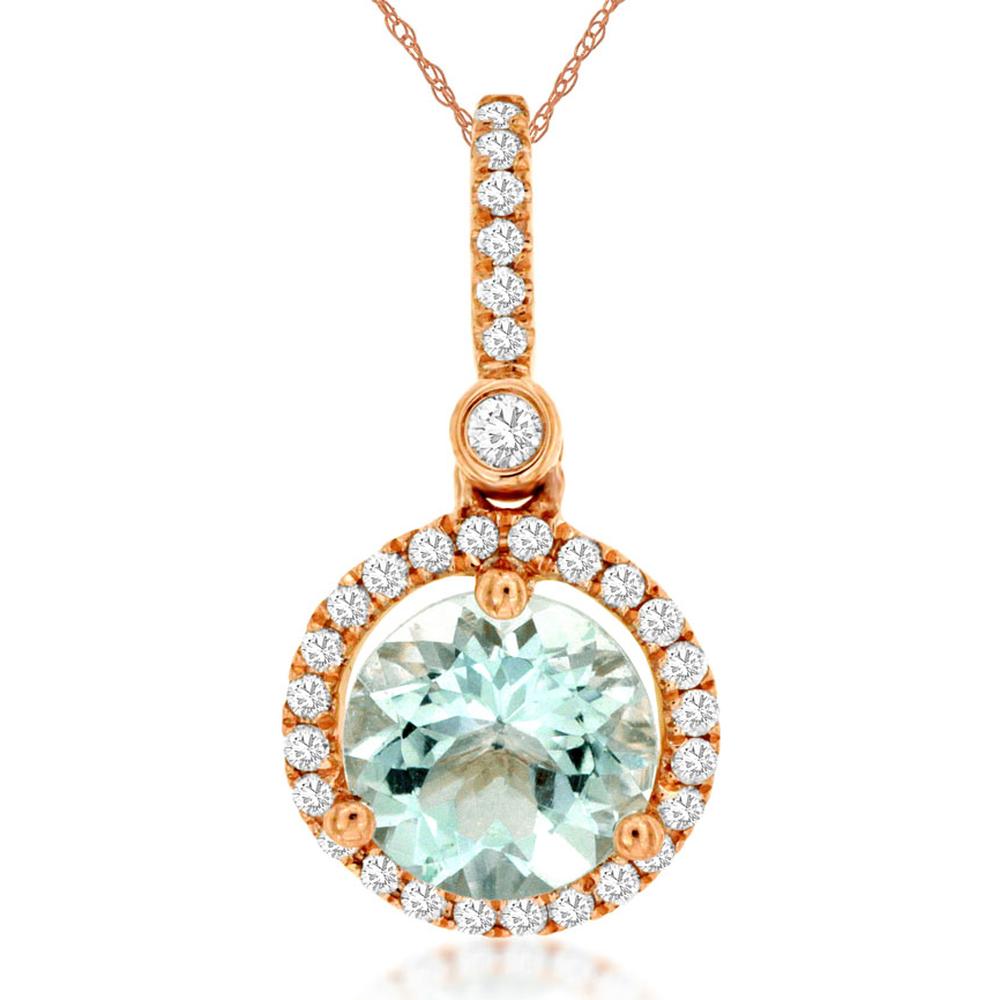 Royal 14K Rose Gold Aquamarine & Diamond Pendant - 1.15 Carat Aquamarine, 0.18 Carat Diamonds