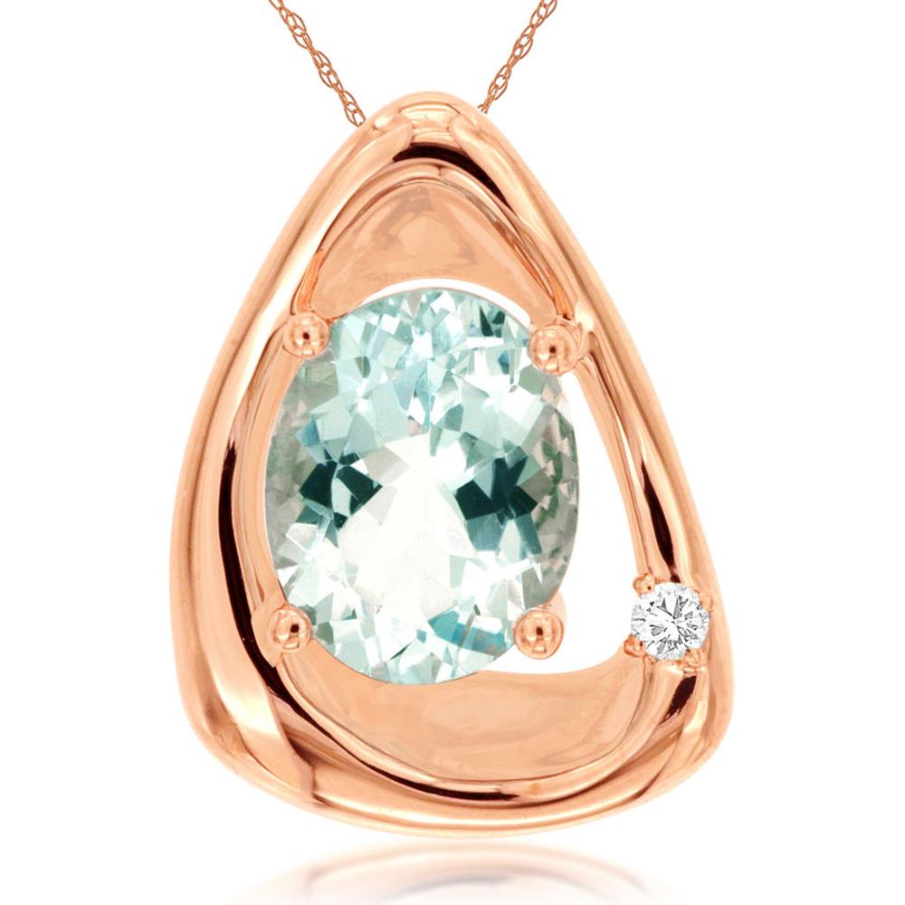 Royal 14K Rose Gold Aquamarine & Diamond Pendant - 1.45 Carat Aquamarine - 0.02 Carat Diamond Total Weight
