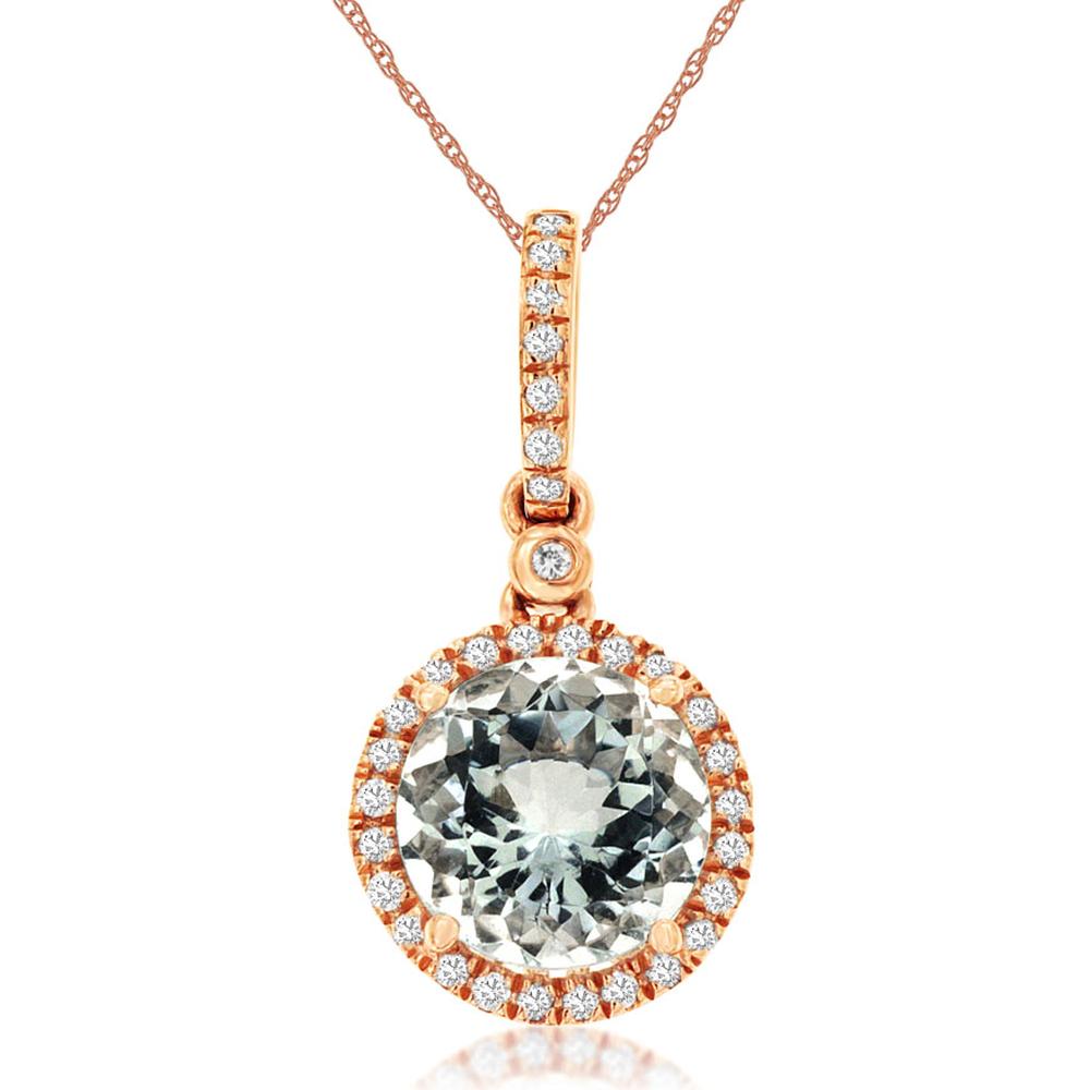 Royal 14K Rose Gold Aquamarine & Diamond Pendant - 1.75 Carat Aquamarine, 0.12 Carat Diamond