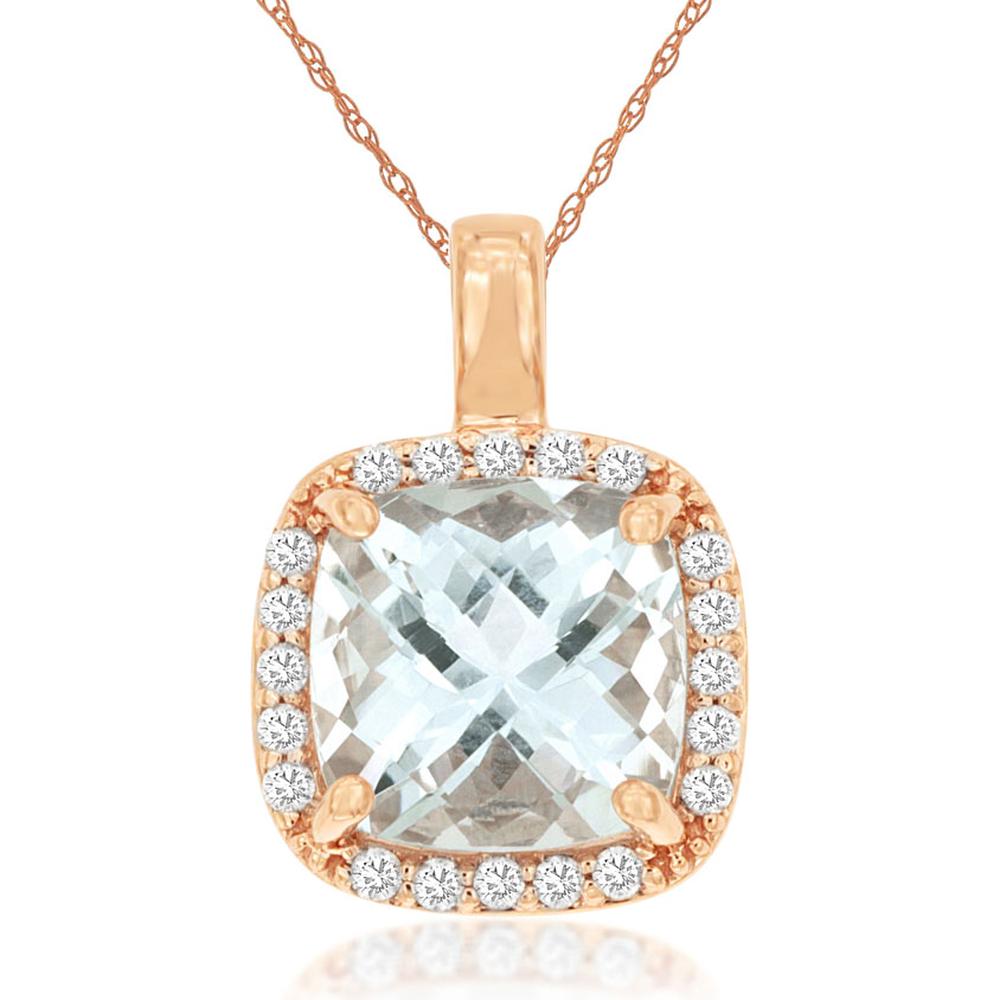 Royal 14K Rose Gold Aquamarine & Diamond Pendant - 1.85 Carat Aquamarine - 0.13 Carat Diamond Total Weight