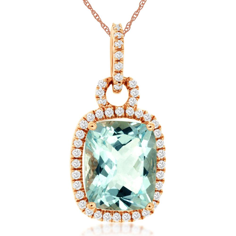 Royal 14K Rose Gold Aquamarine & Diamond Pendant - 3.65 Carat Aquamarine, Diamond Accent