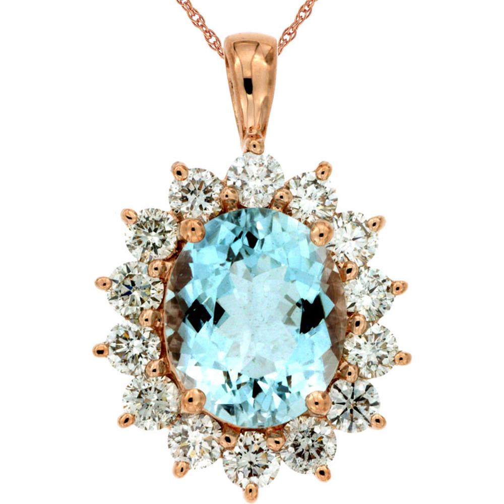 Royal 14K Rose Gold Aquamarine & Diamond Pendant - 5.95 Carat Total Gem Weight
