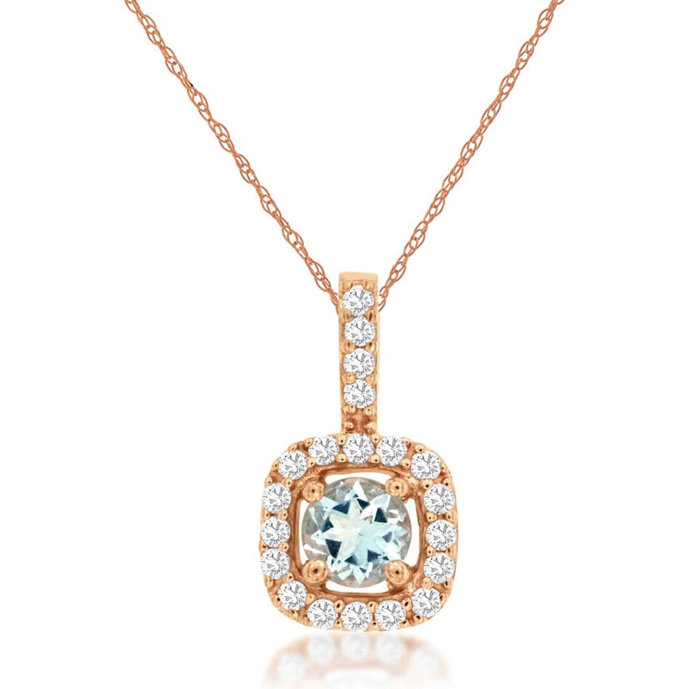 Royal 14K Rose Gold Aquamarine & Diamond Pendant - Exquisite Elegance