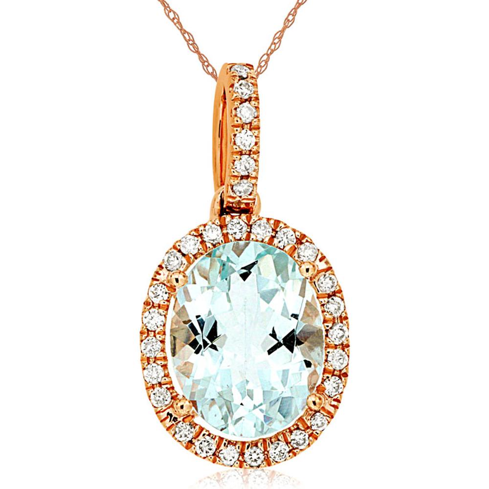 Royal 14K Rose Gold Aquamarine & Diamond Pendant - Exquisite Oceanic Charm