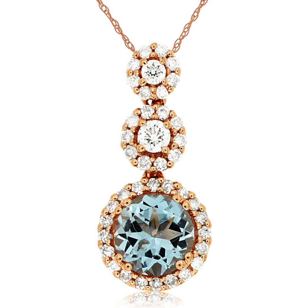Royal 14K Rose Gold Aquamarine & Diamond Pendant - Serene Elegance