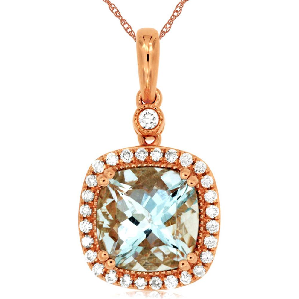 Royal 14K Rose Gold Aquamarine & Diamond Pendant - Serene Sophistication