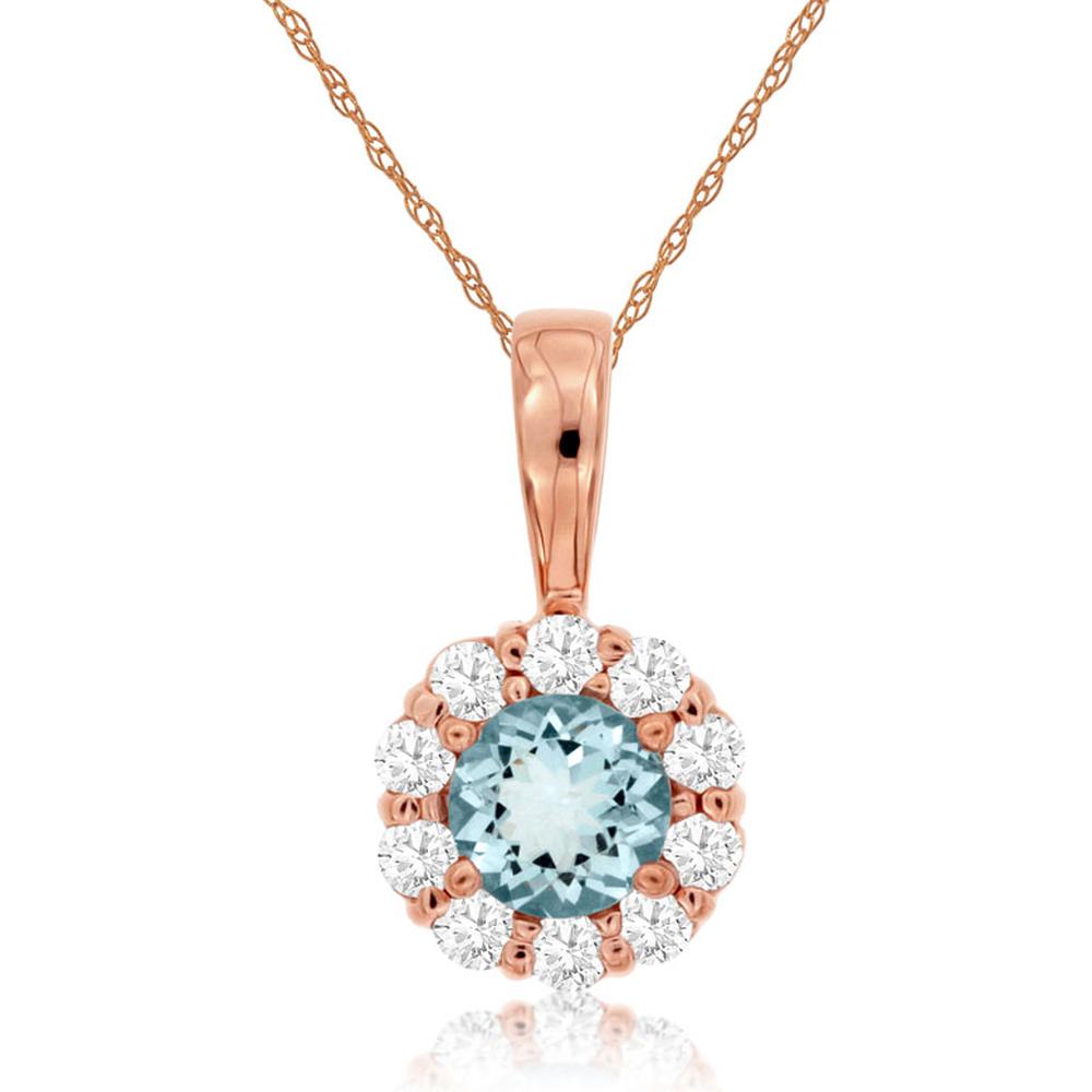 Royal 14K Rose Gold Aquamarine & Diamond Pendant - Serenity's Embrace