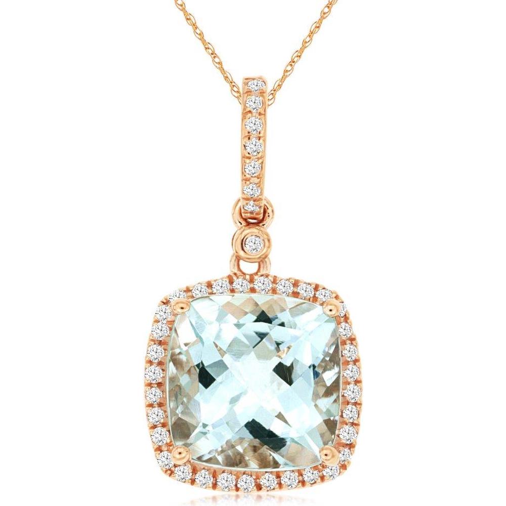 Royal 14K Rose Gold Aquamarine & Diamond Pendant - Timeless Elegance and Serene Beauty