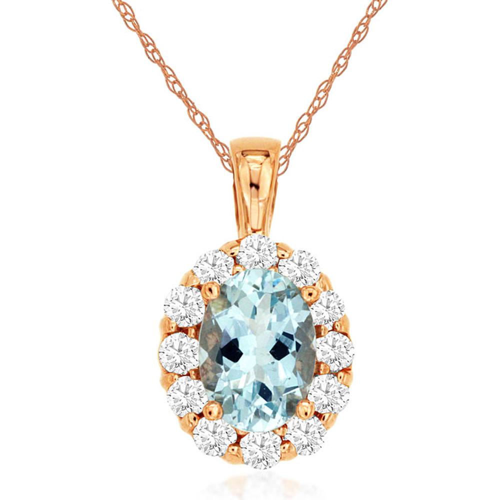 Royal 14K Rose Gold Aquamarine & Diamond Pendant - Timeless Elegance