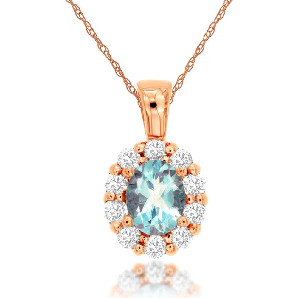 Royal 14K Rose Gold Aquamarine & Diamond Pendant - Timeless Elegance