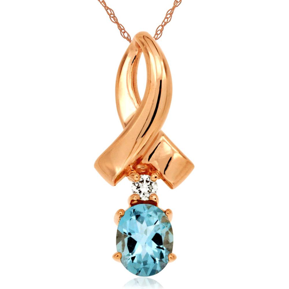 Royal 14K Rose Gold Aquamarine and Diamond Pendant - Timeless Elegance
